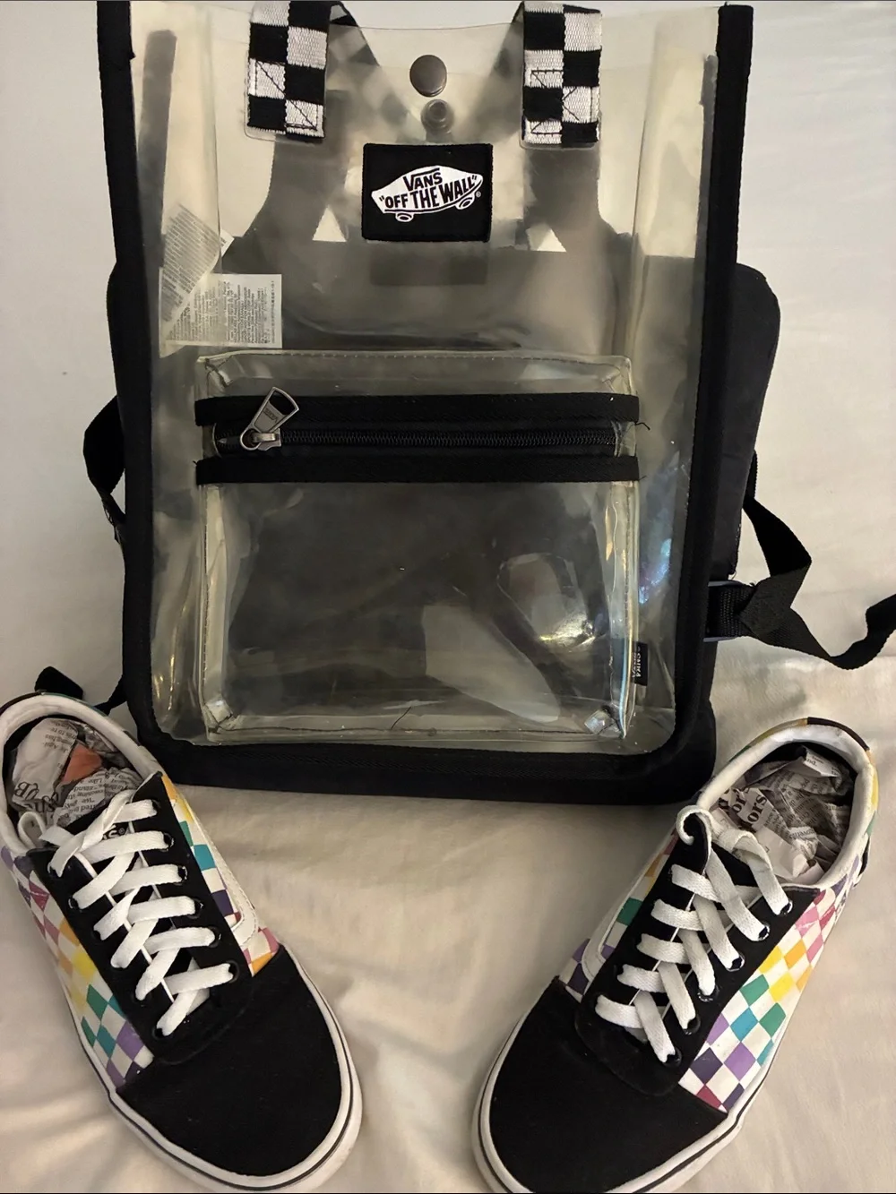 Vans Clear PVC Backpack with Black Checker Trim-Zipper, VN000H4ZCLR